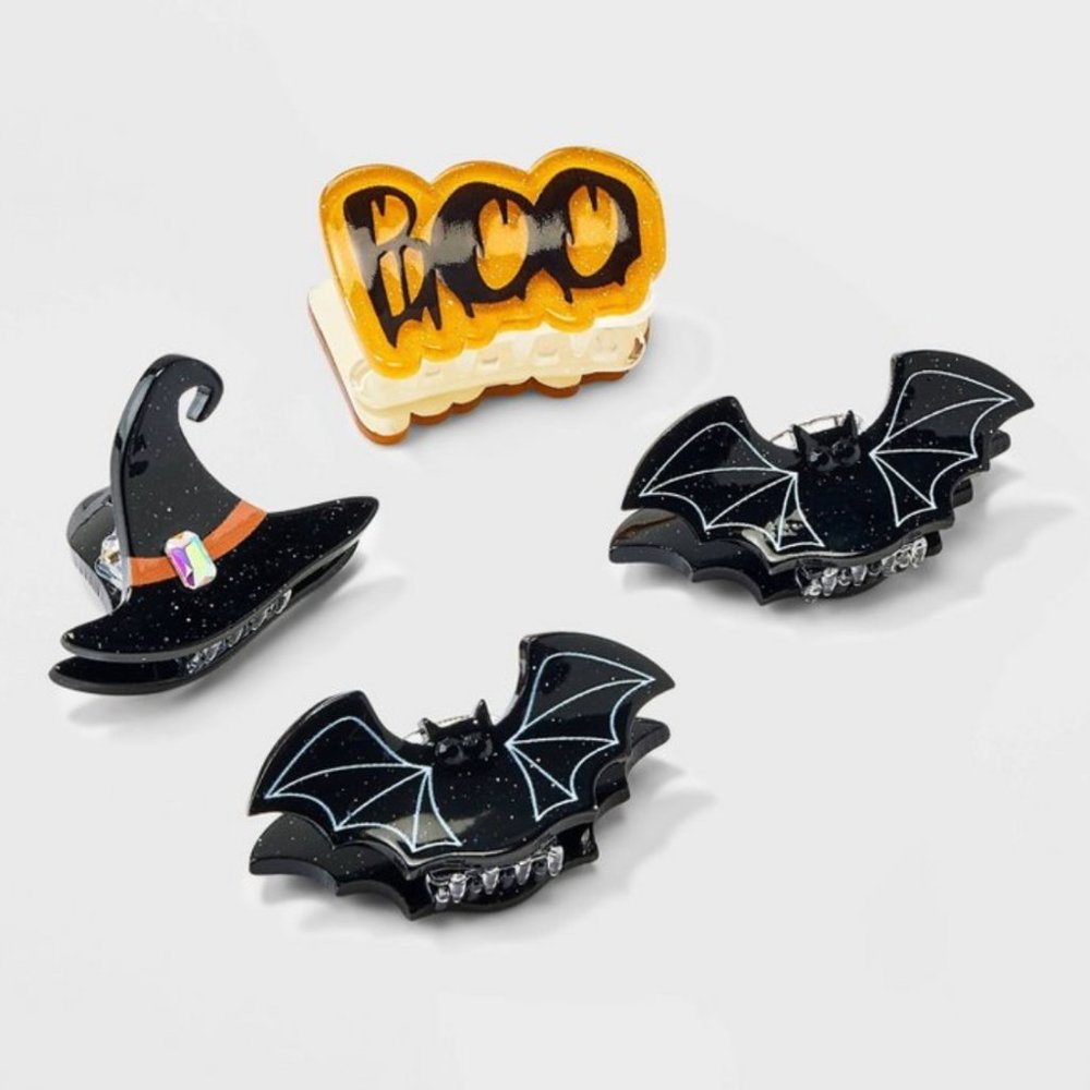 Spooky Halloween Hair Claw Clips Bats Witch Hat Boo Vampire Horror Witch Goth